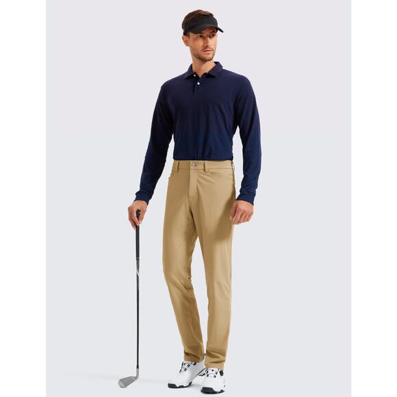 NWT CRZ YOGA Men’s Golf Pants Khaki Sand 28W x 30L Quick Dry Stretch Casual - Picture 3 of 6